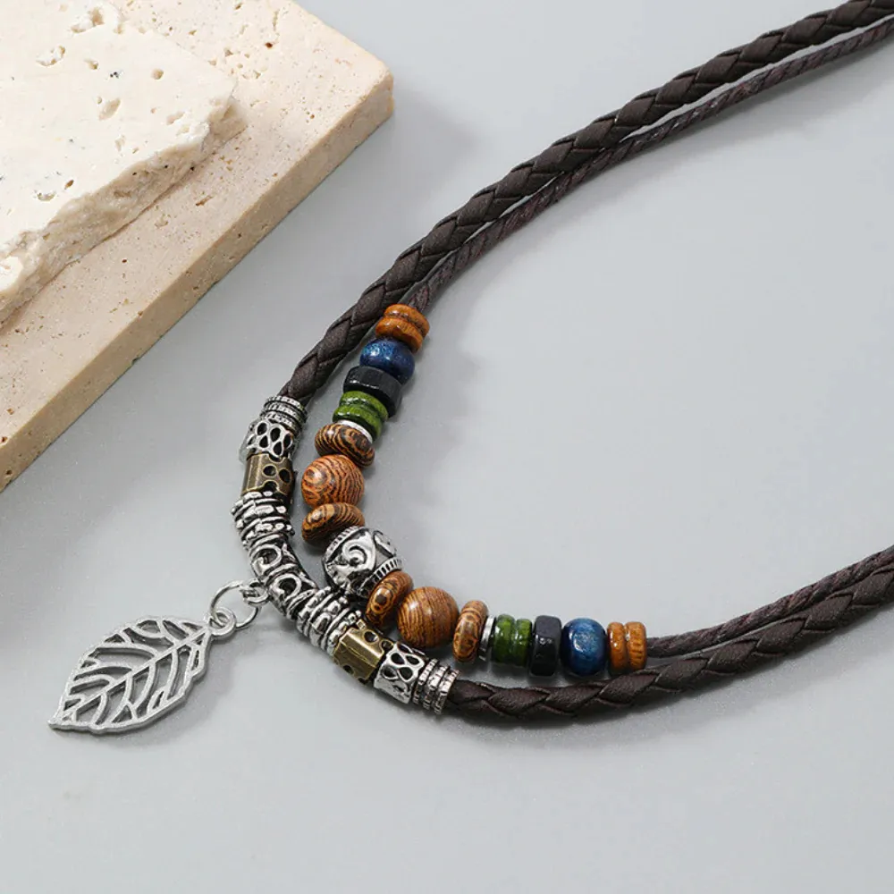 " Boho Leaf Wood Bead" Necklaces