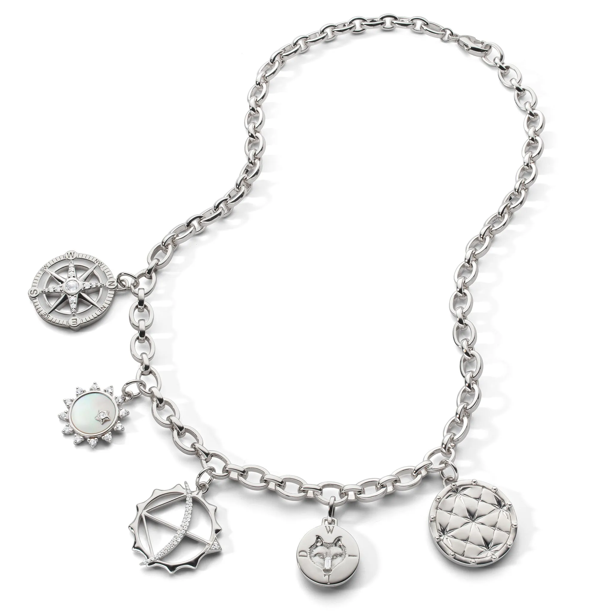 "AUDREY" LINK CHARM NECKLACE IN STERLING SILVER