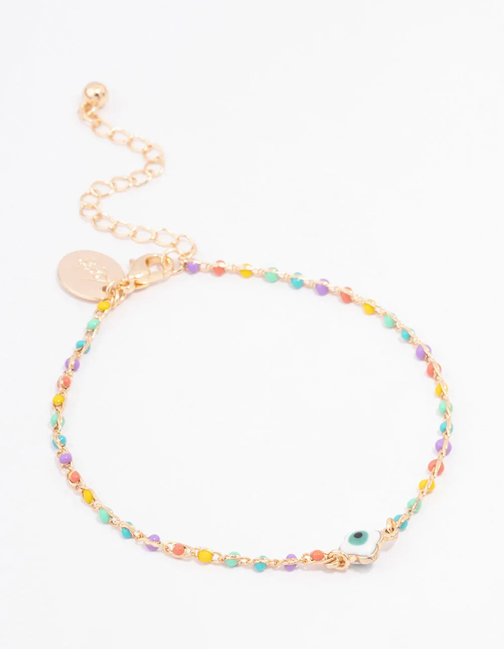 Rainbow Beaded Evil Eye Chain Bracelet