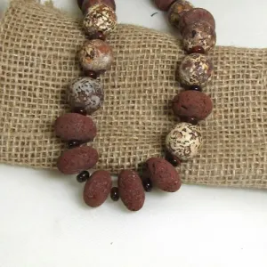 Red Lava and Agate Gemstone Necklace & Earrings