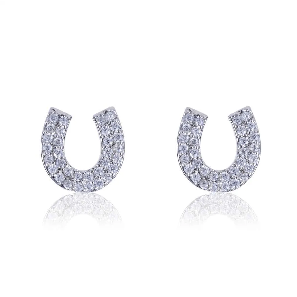 Rhodium & CZ Horseshoe Earrings