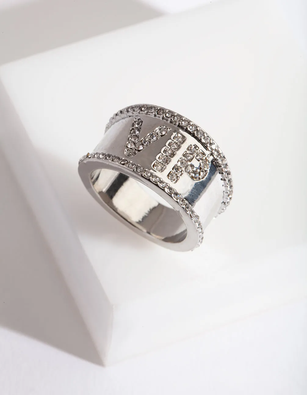 Rhodium "VIP" Diamante Ring