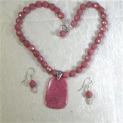 Rhodonite Pink Beaded Necklace & Earrings