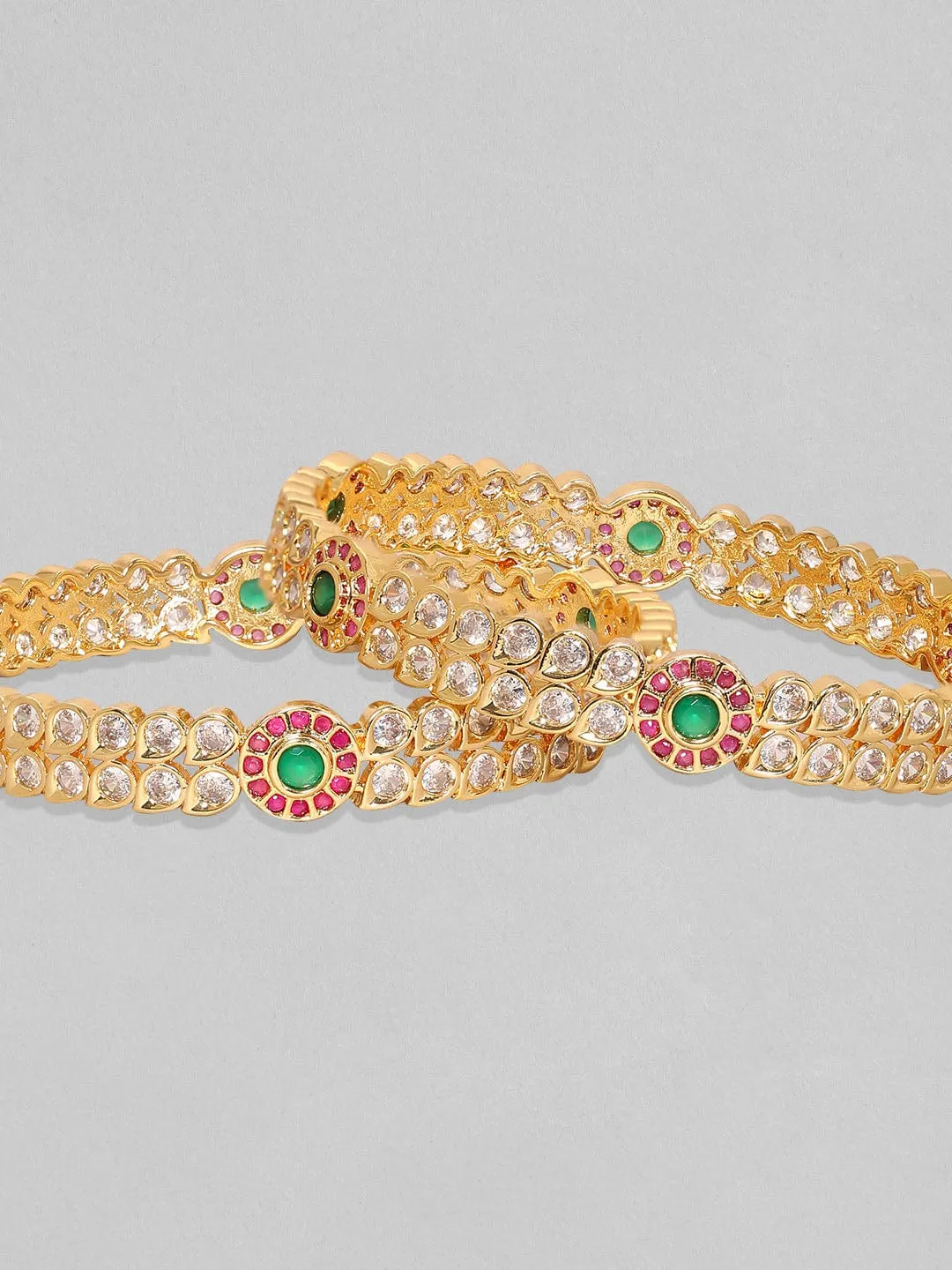 Rubans Set Of 2, 24K Gold Plated Red & Green Zircons Bangles