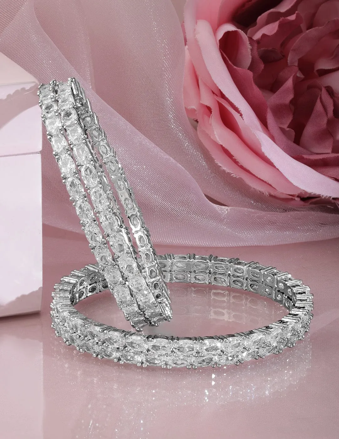 Rubans Set Of 4 Rhodium-Plated Crystal & Cubic Zirconia Studded Bangles