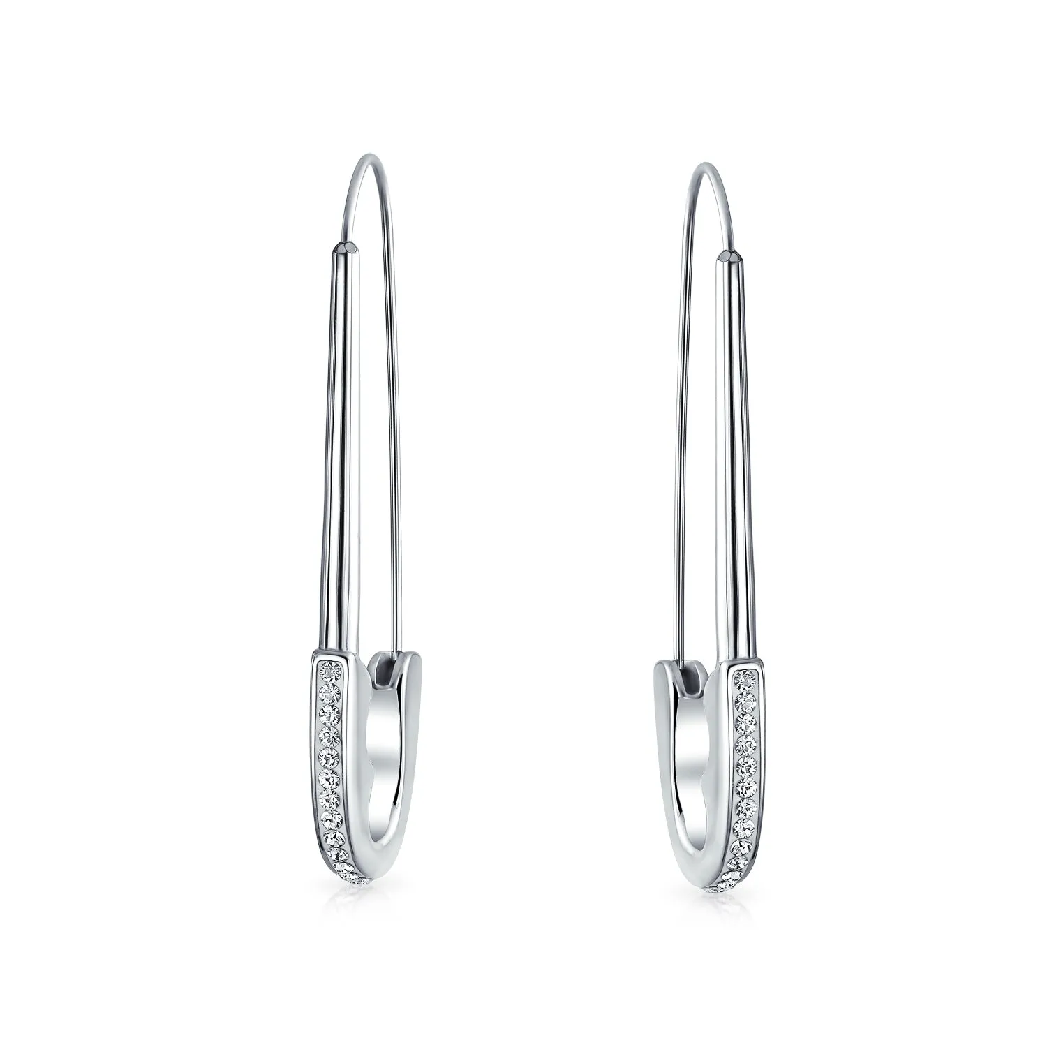 Safety Pin Symbol Dangle Earrings for Displaced People Crystal Accent Silver Tone