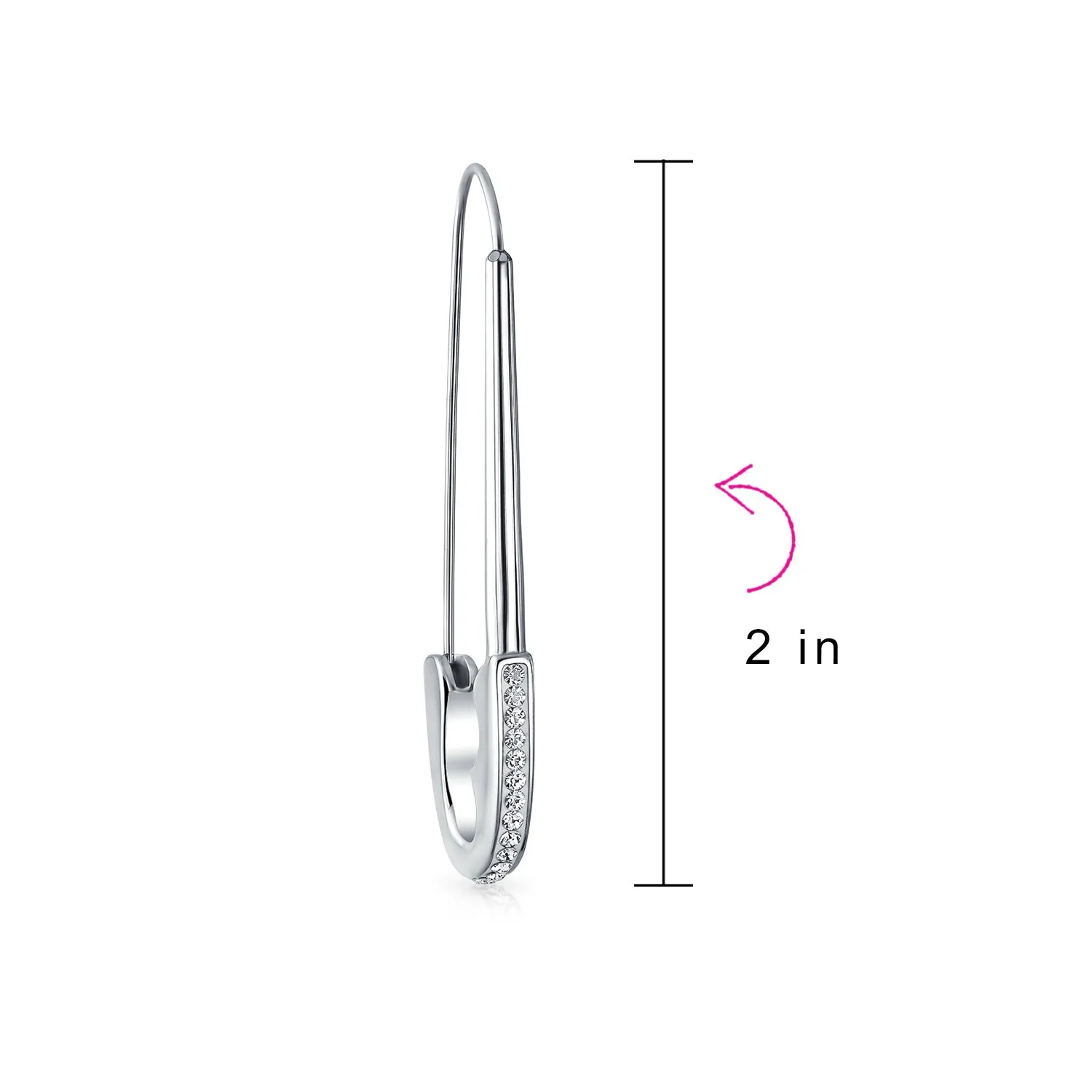 Safety Pin Symbol Dangle Earrings for Displaced People Crystal Accent Silver Tone