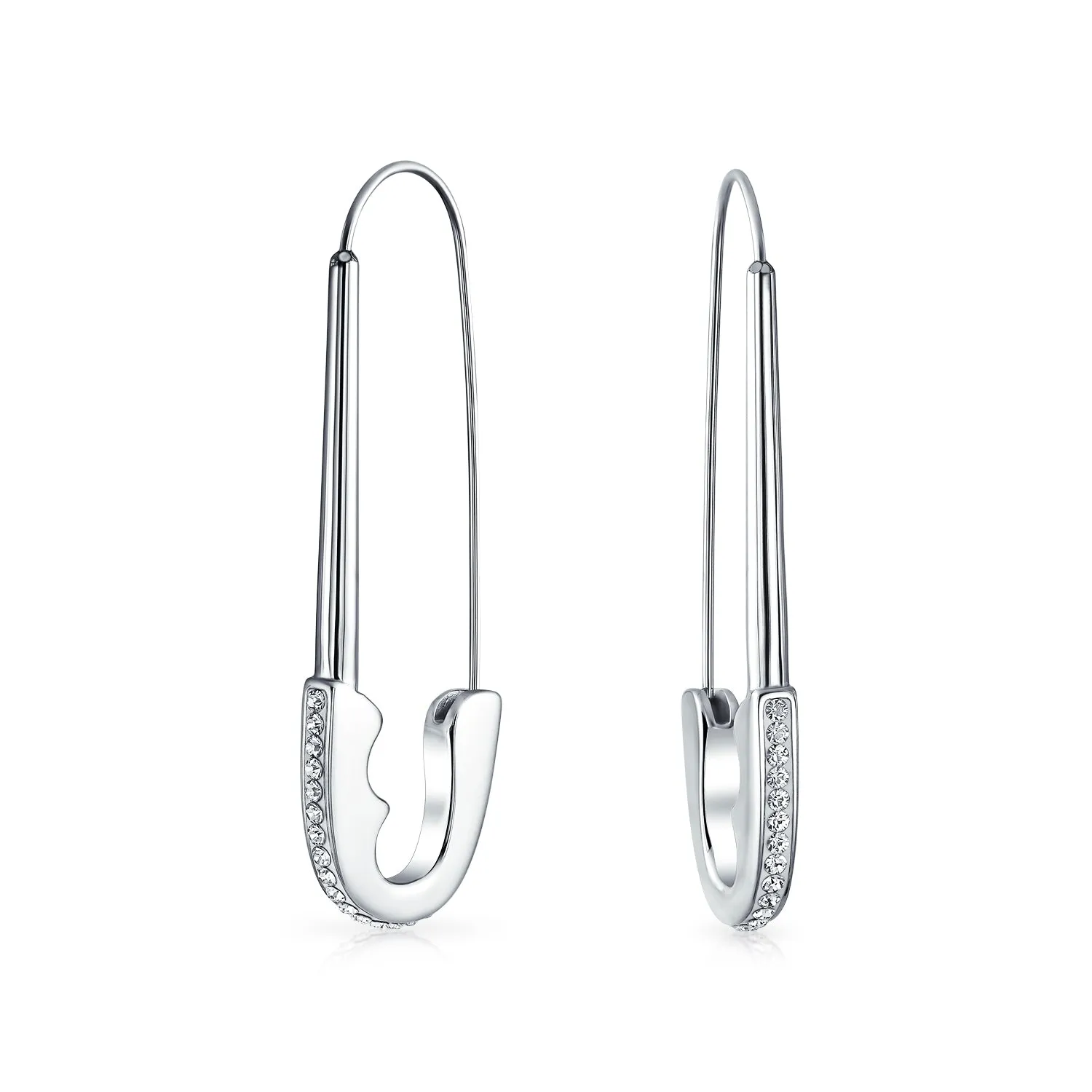 Safety Pin Symbol Dangle Earrings for Displaced People Crystal Accent Silver Tone