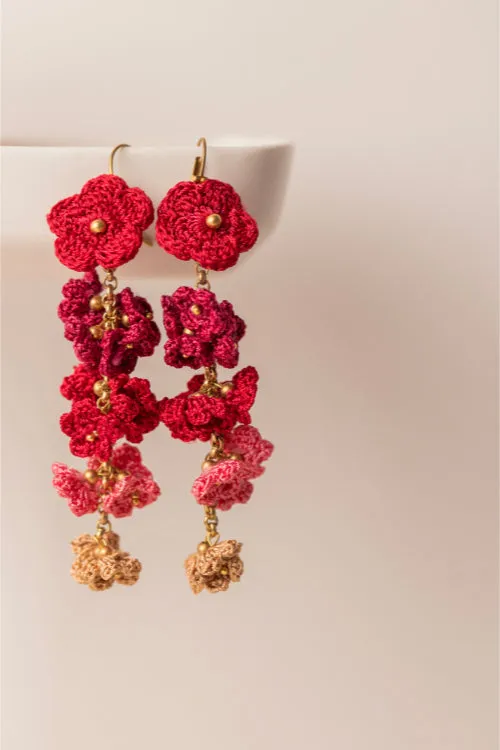 Samoolam Red Shower Floral Danglers