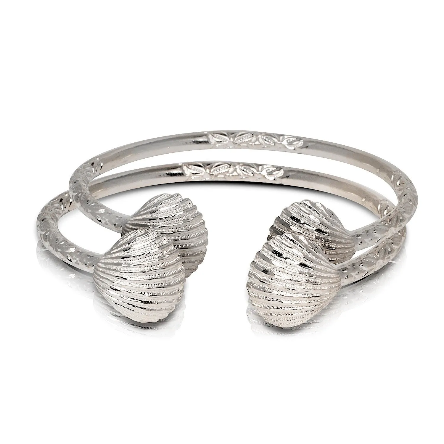 Scallop Sea Shell .925 Sterling Silver West Indian Bangles, 1 pair