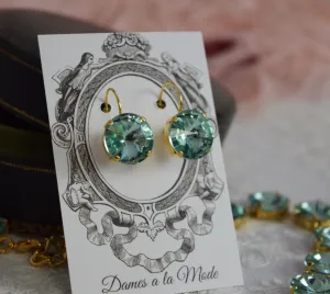 Sea Green Aurora Crystal Earrings - Medium Round