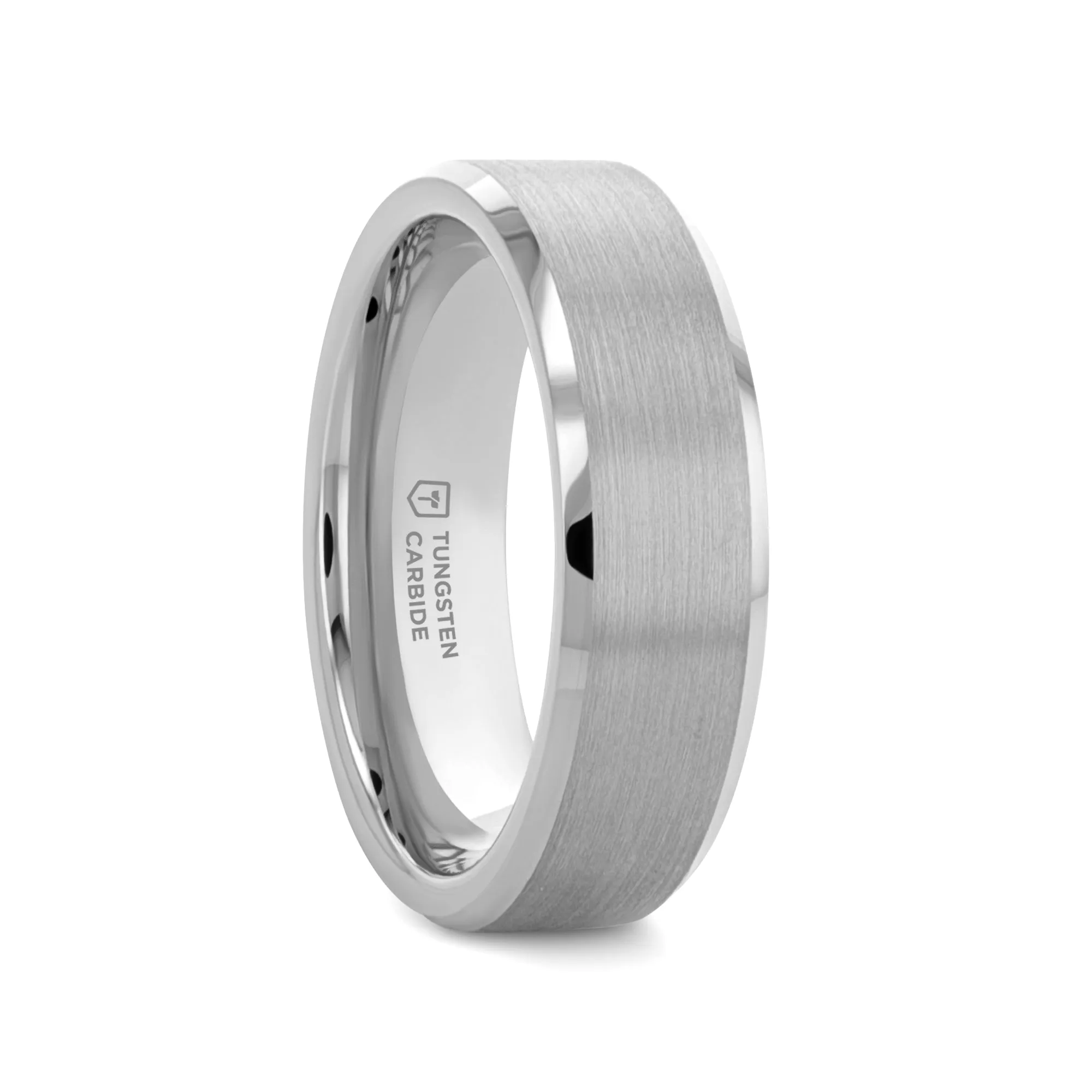 SHEFFIELD Flat Beveled Edges Tungsten Ring with Brushed Center - 4mm - 12mm