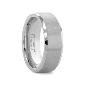 SHEFFIELD Flat Beveled Edges Tungsten Ring with Brushed Center - 4mm - 12mm