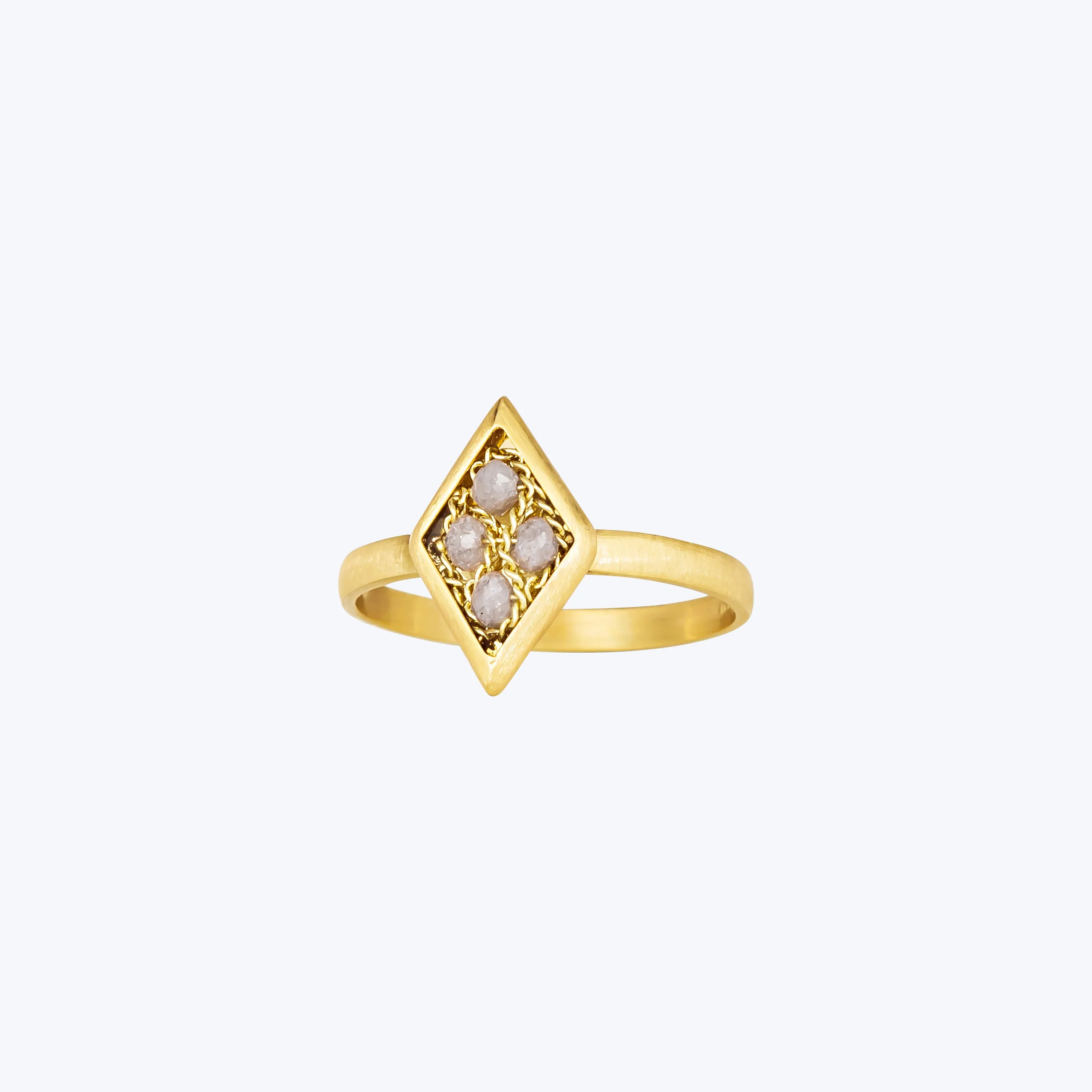 Silver Diamond 18k Bordered Textile Ring