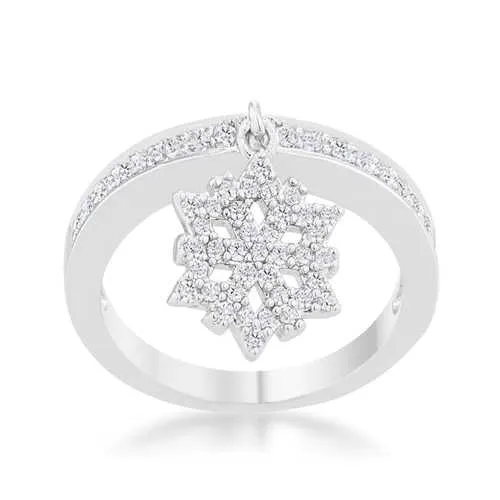 Snowflake 0.35ct CZ Rhodium Simple Holiday Charm Band Ring