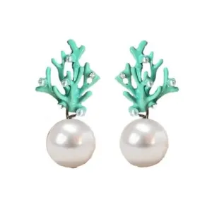 St. Armands - Mini Statement Earrings - Pearl & Turquoise Coral