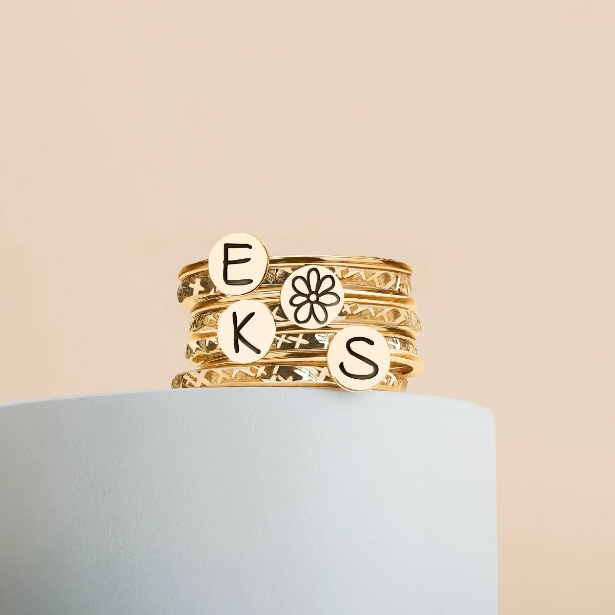 Stackable Initial Rings | 4 Initials, 8 Ring Set