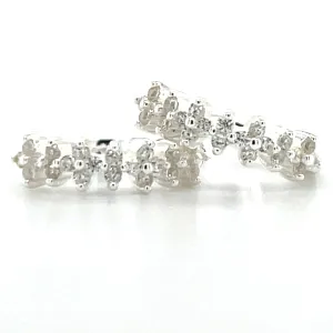 Sterling Silver Floral Cz Hoop Earrings