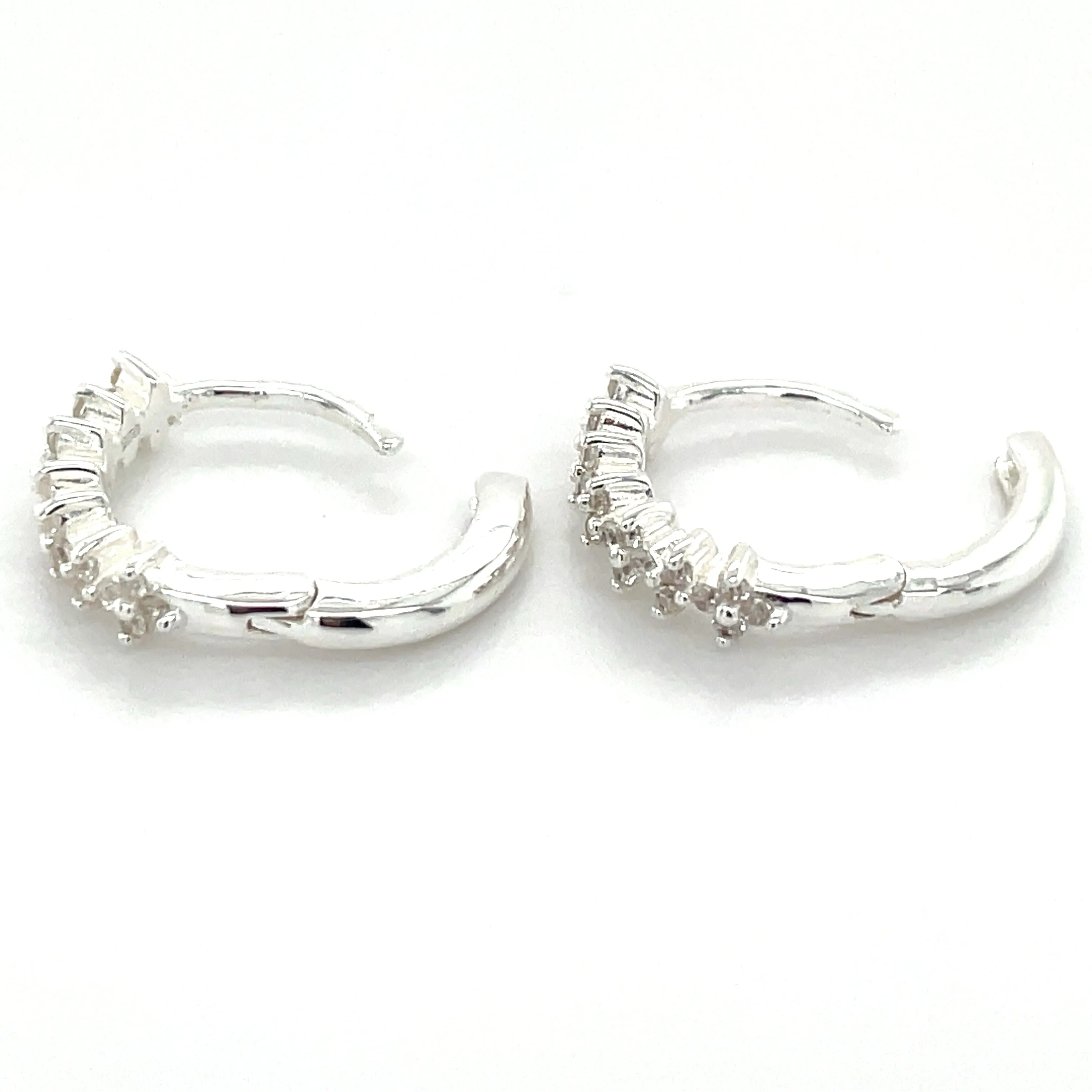 Sterling Silver Floral Cz Hoop Earrings