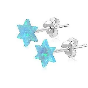 Sterling Silver Mini Star of David Earrings - Opal