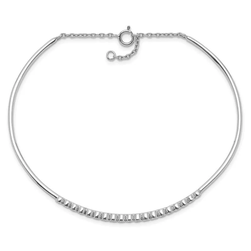 Sterling Silver Rhodium Plated Children's CZ Bangle with Safety Chain Bracelet