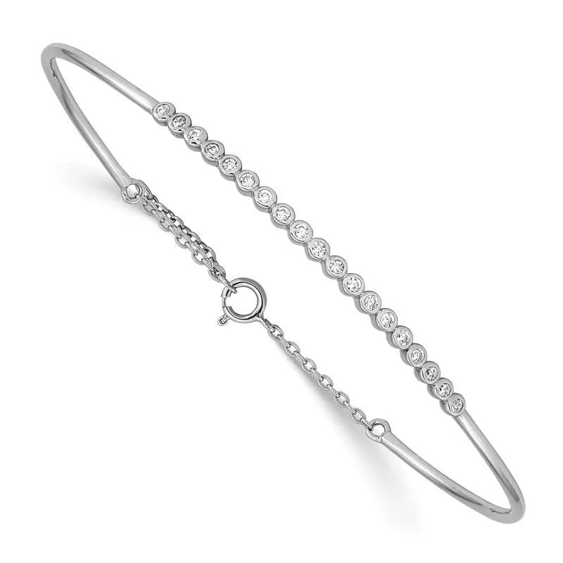 Sterling Silver Rhodium Plated Children's CZ Bangle with Safety Chain Bracelet