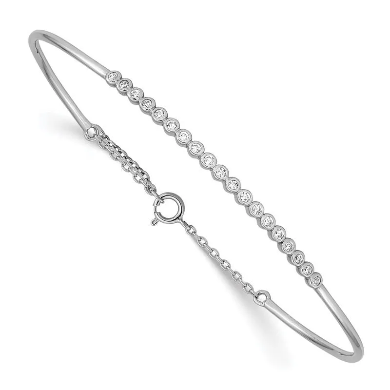 Sterling Silver Rhodium Plated Children's CZ Bangle with Safety Chain Bracelet