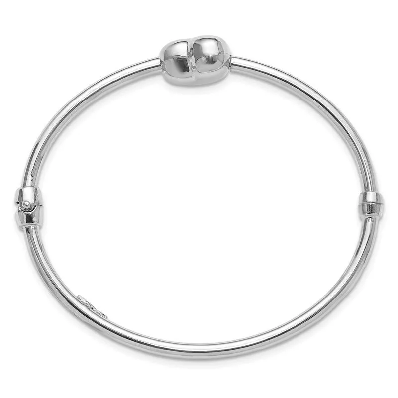 Sterling Silver Rhodium-plated Polished Heart Hinged Bangle