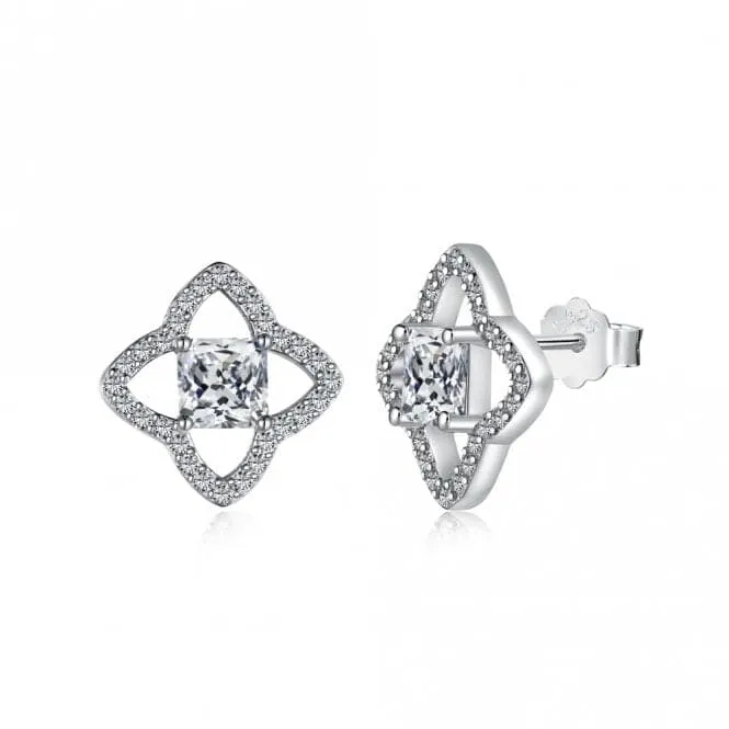 Sterling Silver Rhodium Plated Sparkling Zirconia Lucky 4 Leaf Earrings ERLE080