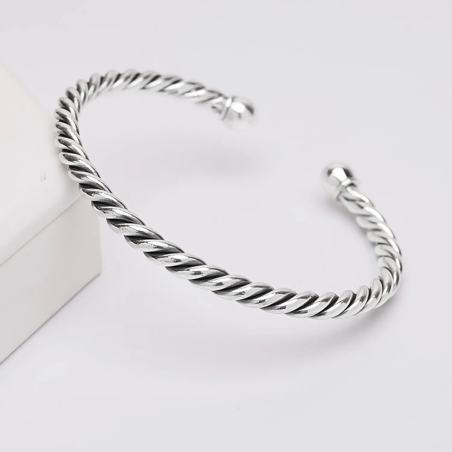 Sterling Silver Twist Torque Bangle For Men and Women