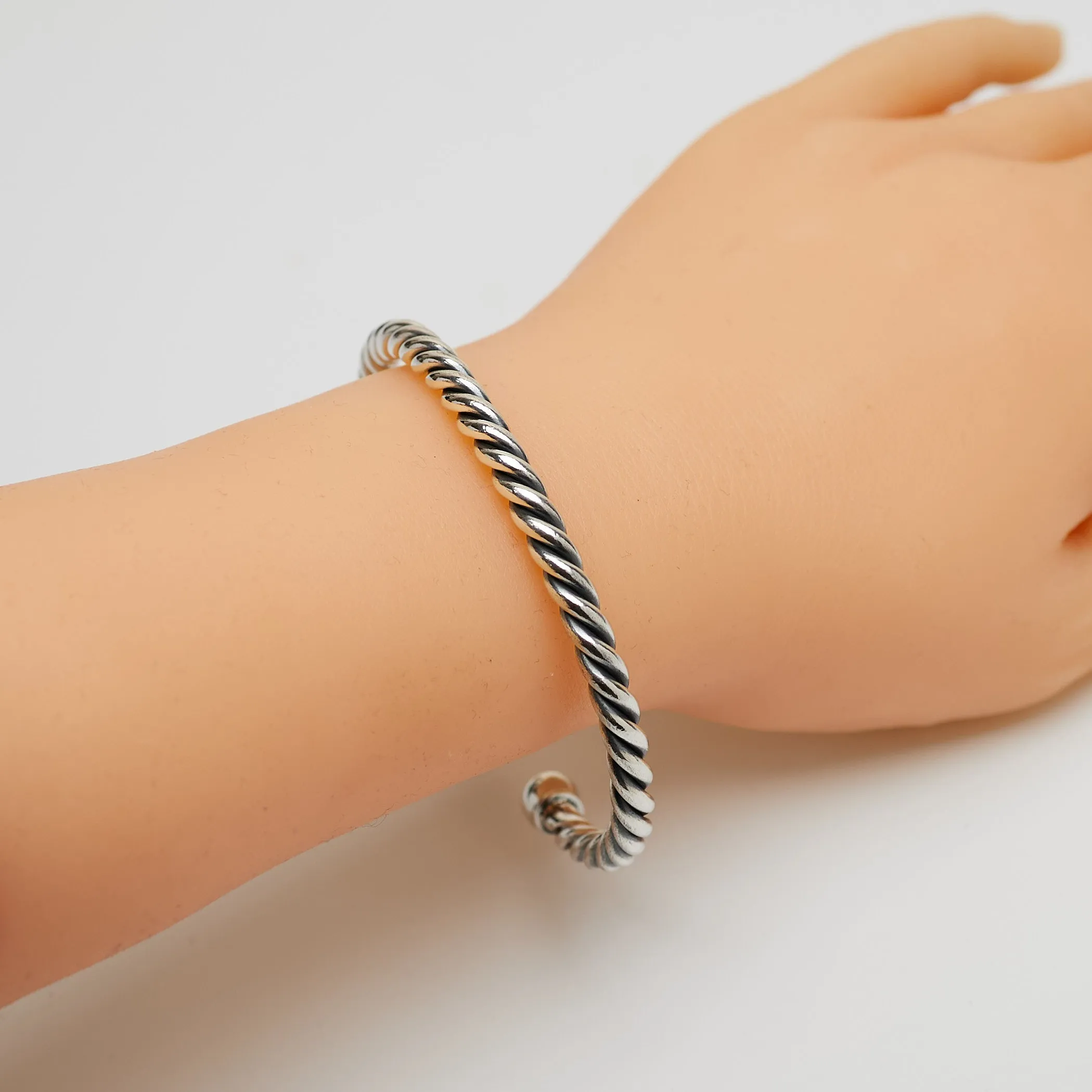 Sterling Silver Twist Torque Bangle For Men and Women