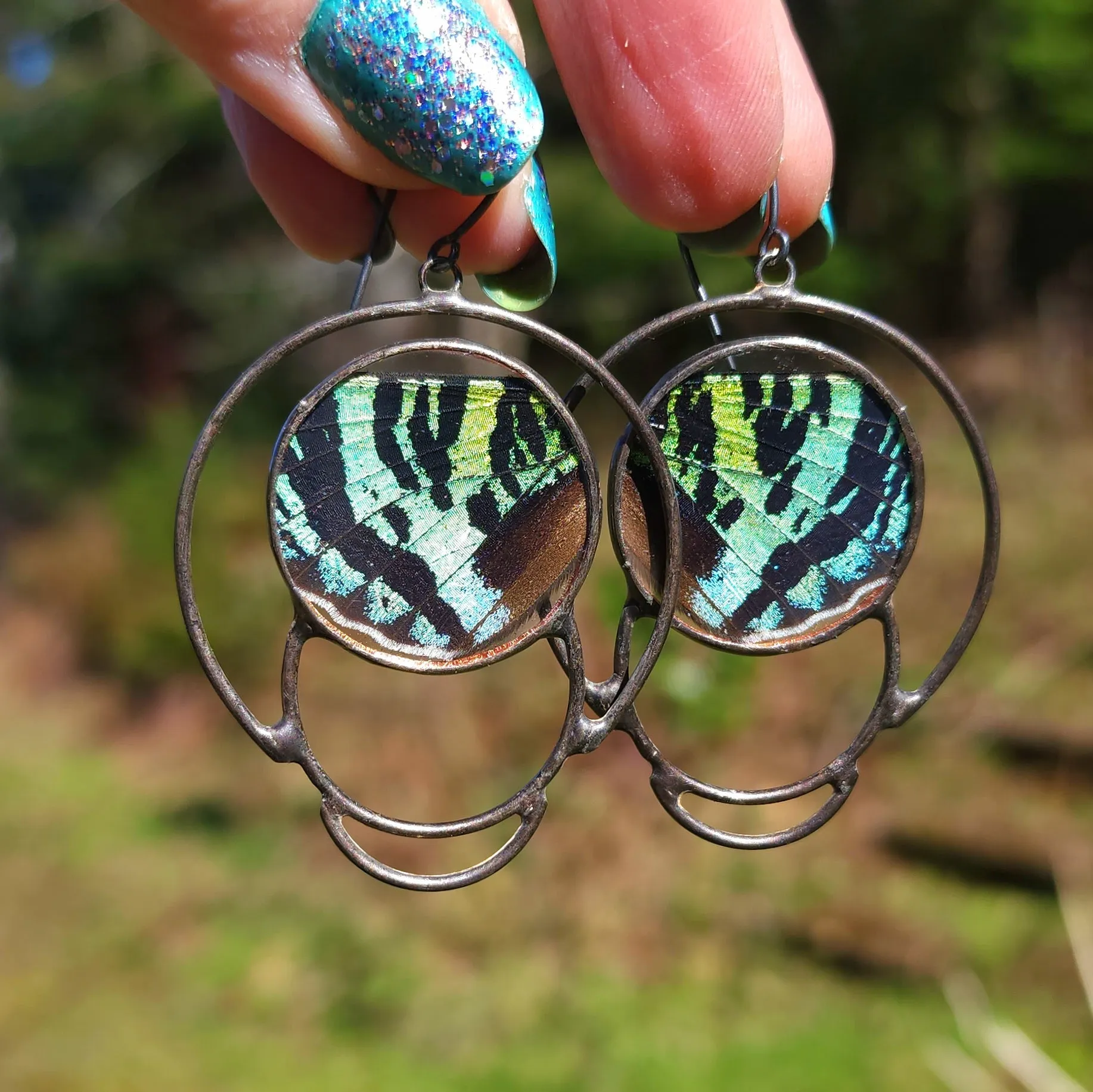 Teal Sunset Moth Soli-Lunar Earrings