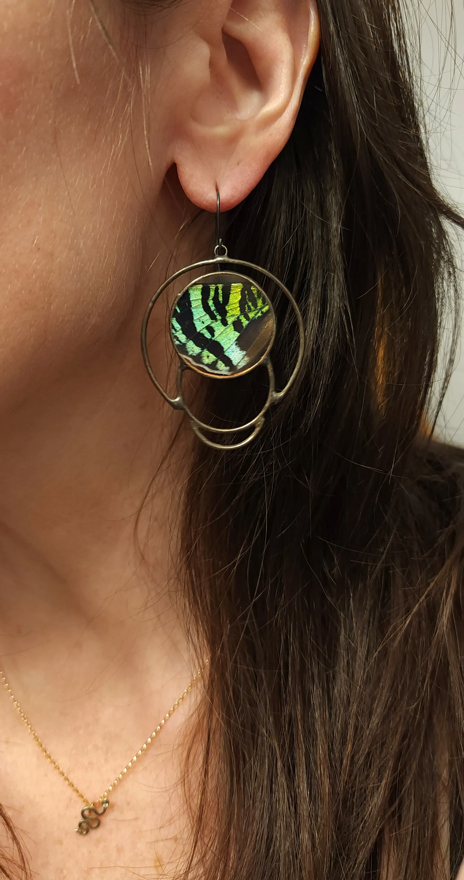 Teal Sunset Moth Soli-Lunar Earrings