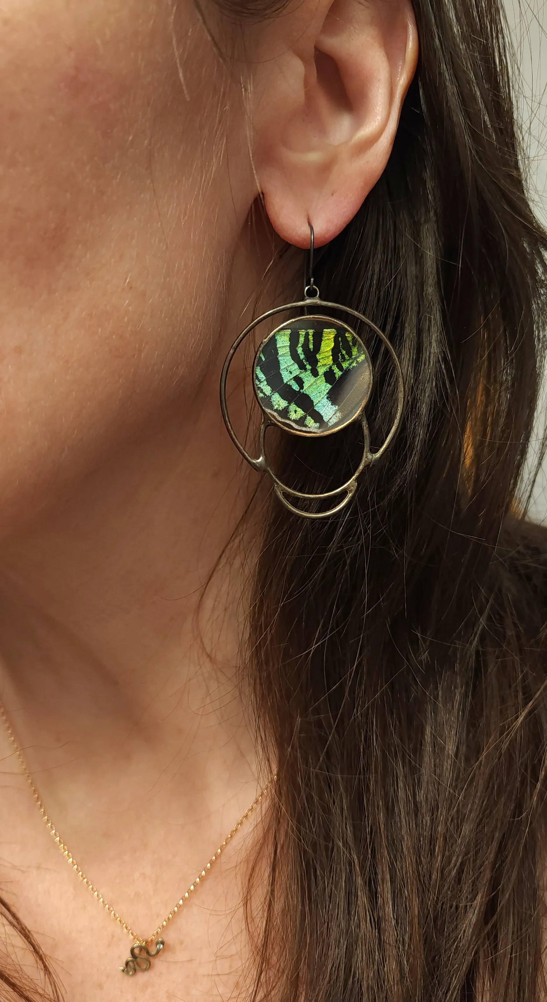 Teal Sunset Moth Soli-Lunar Earrings