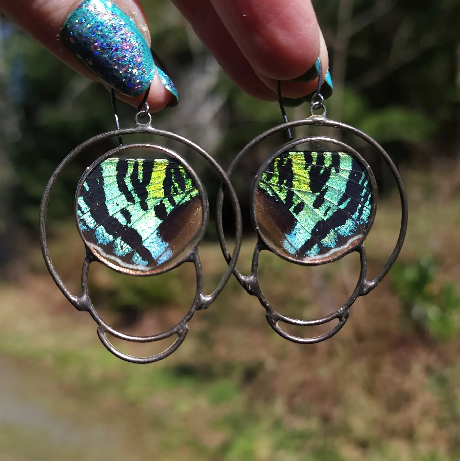 Teal Sunset Moth Soli-Lunar Earrings