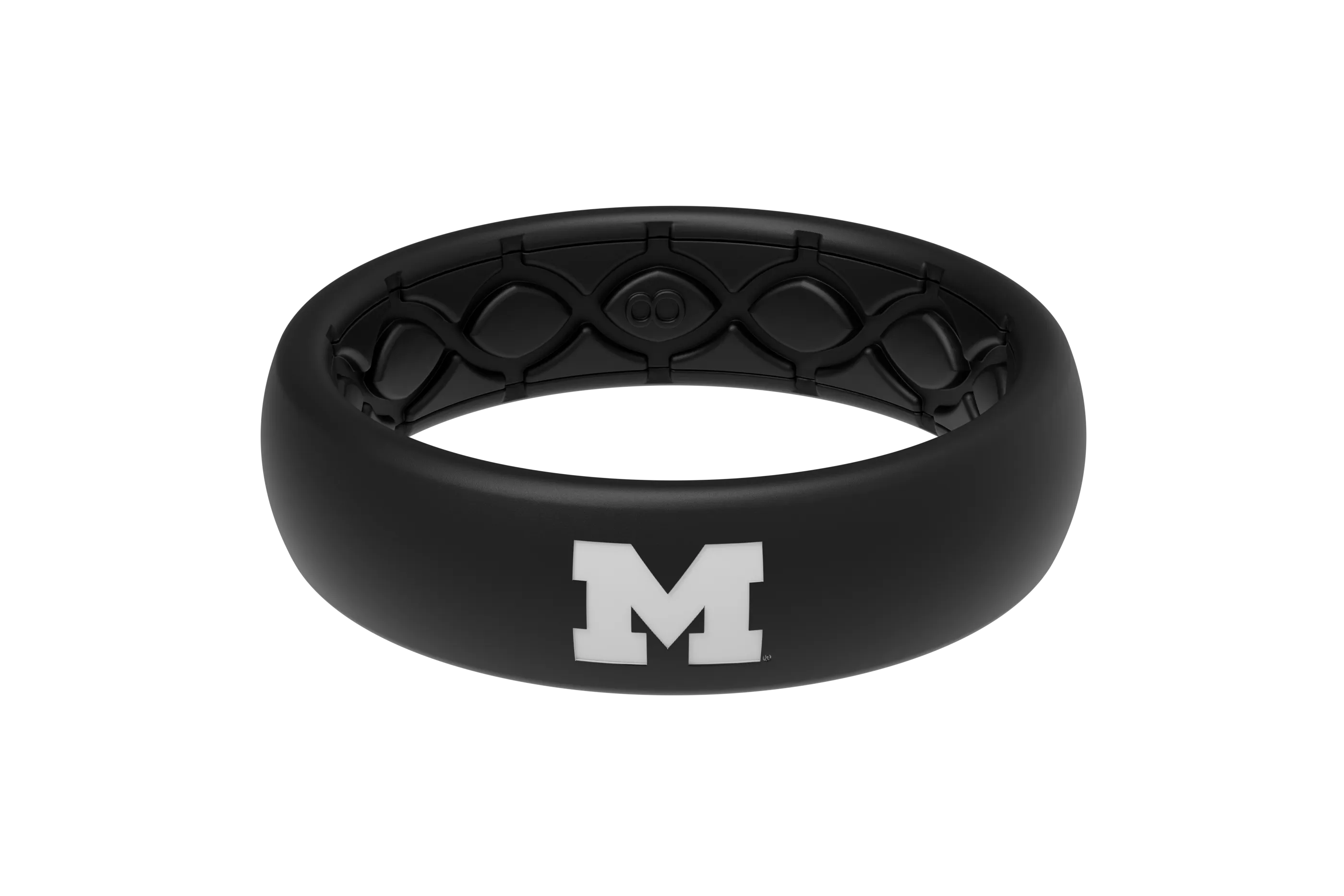 Thin College Michigan Black/Black White Logo Silicone Ring