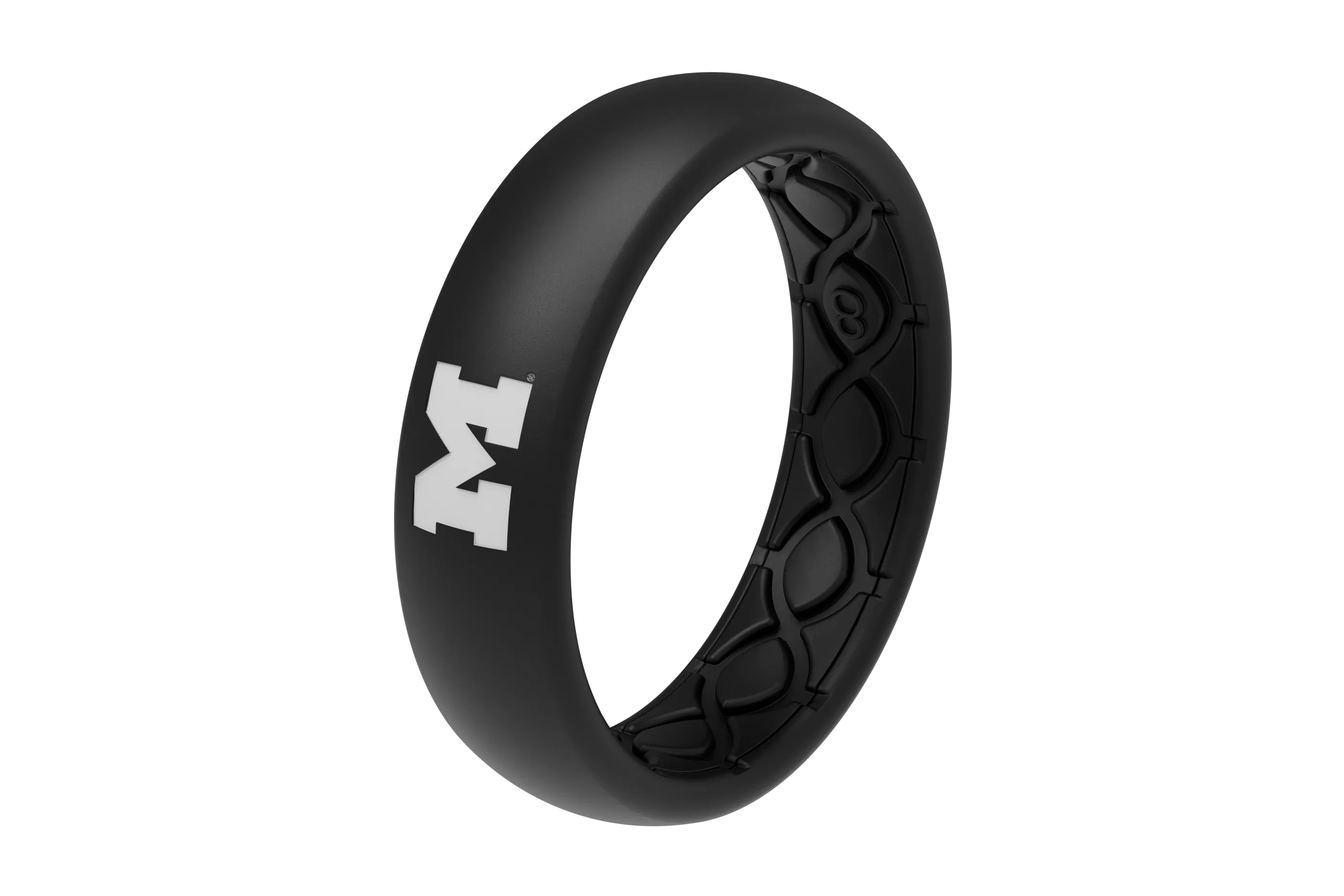 Thin College Michigan Black/Black White Logo Silicone Ring