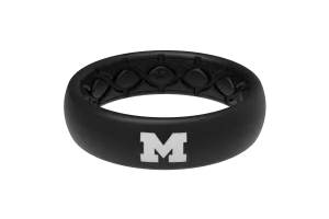 Thin College Michigan Black/Black White Logo Silicone Ring