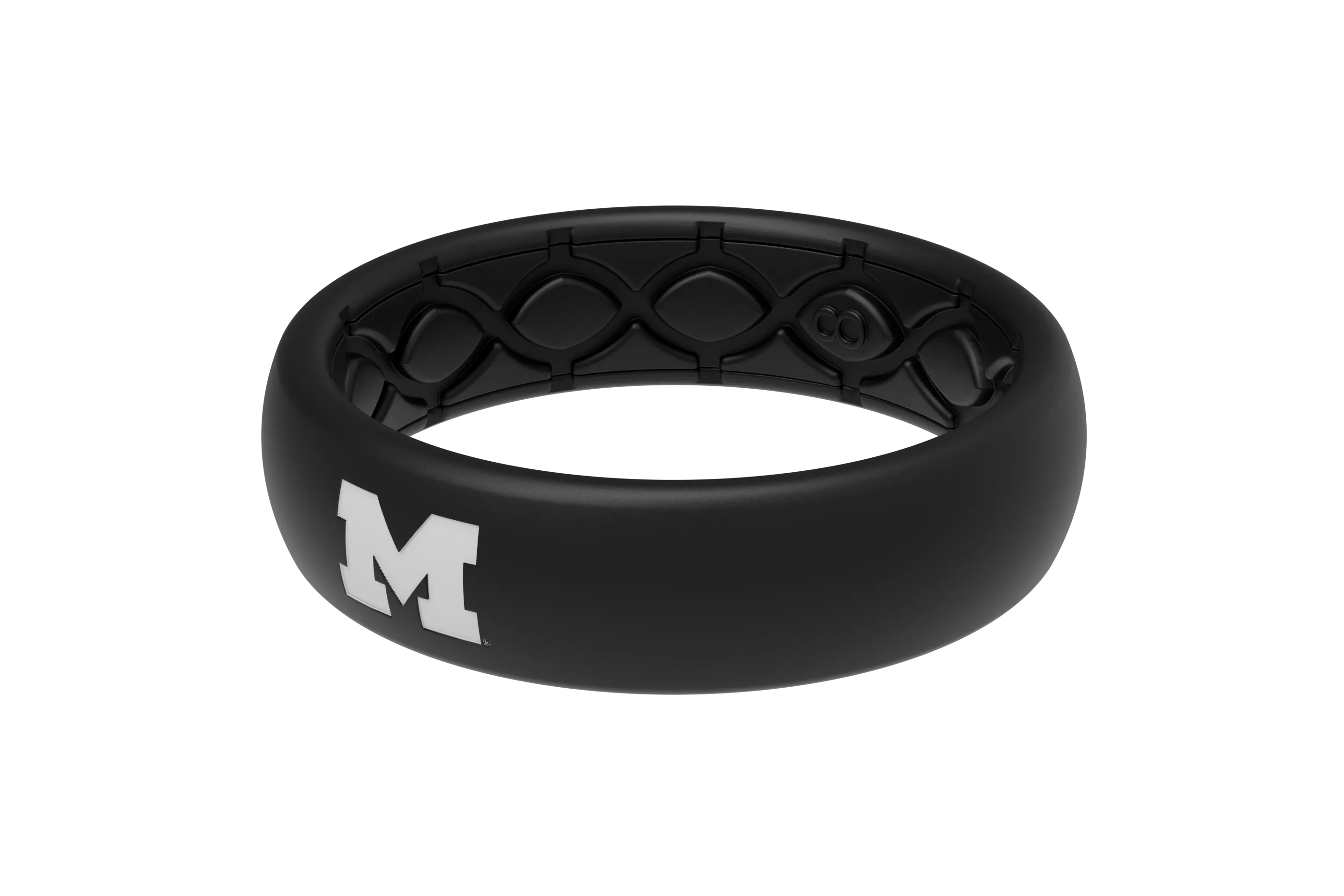 Thin College Michigan Black/Black White Logo Silicone Ring