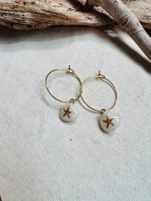 Tiny shell earrings with painting, little starfish