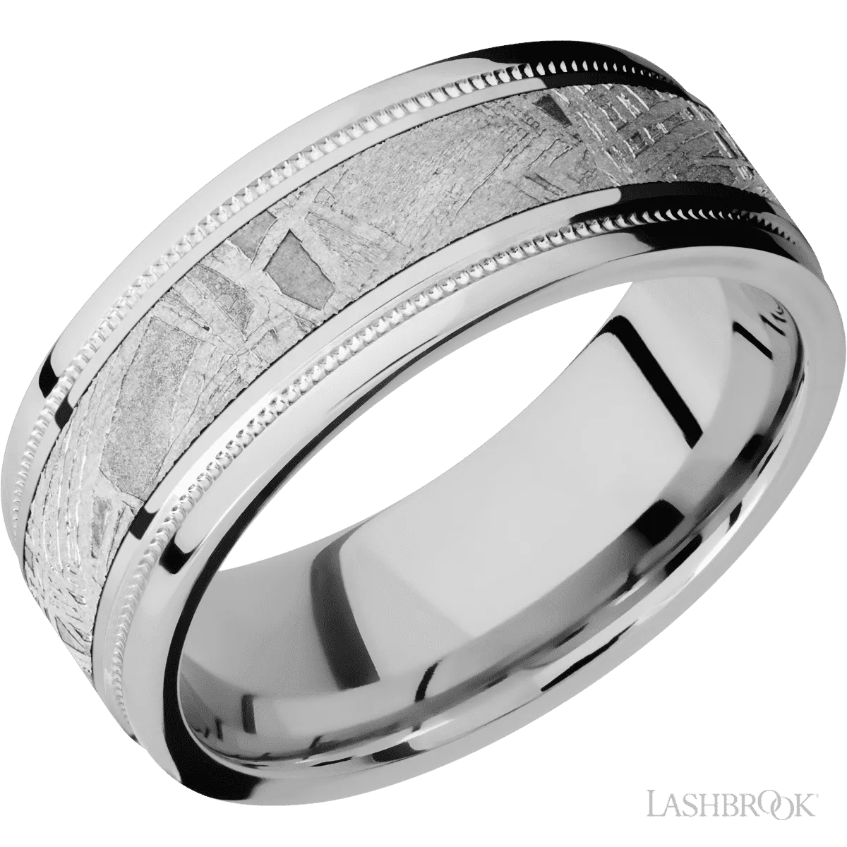 Titanium with Polish , Polish Finish and Meteorite Inlay - 8MM