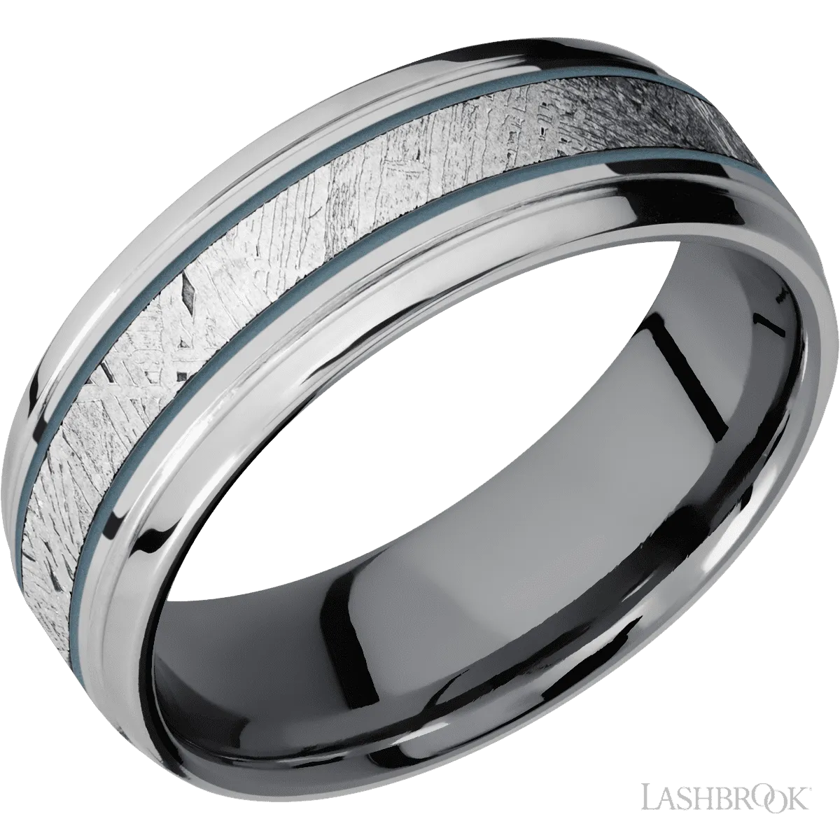 Titanium with Polish , Polish Finish and Meteorite Inlay and Tantalum - 7MM