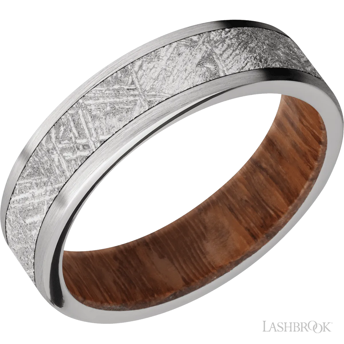 Titanium with Satin Finish and Meteorite Inlay and Leopard Wood - 6MM