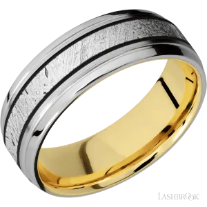 Titanium with Satin , Polish Finish and Meteorite Inlay and 10K Yellow Gold - 7MM