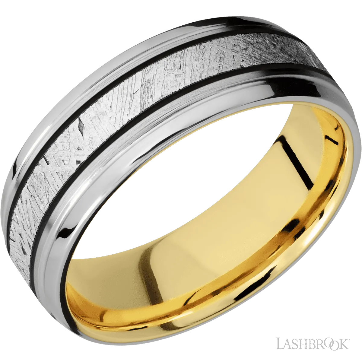 Titanium with Satin , Polish Finish and Meteorite Inlay and 10K Yellow Gold - 7MM