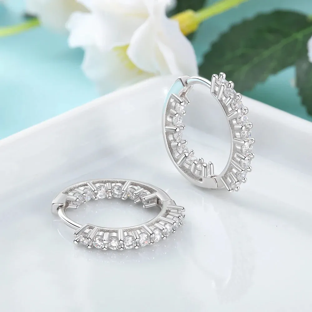 Trendy Sparkling Silver Hoop Earrings