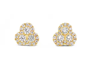 Triangle Diamond Cluster Yellow Gold Earrings