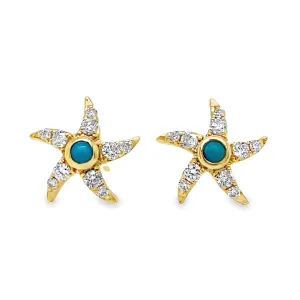 Turquoise & Diamond Gold Starfish Earrings