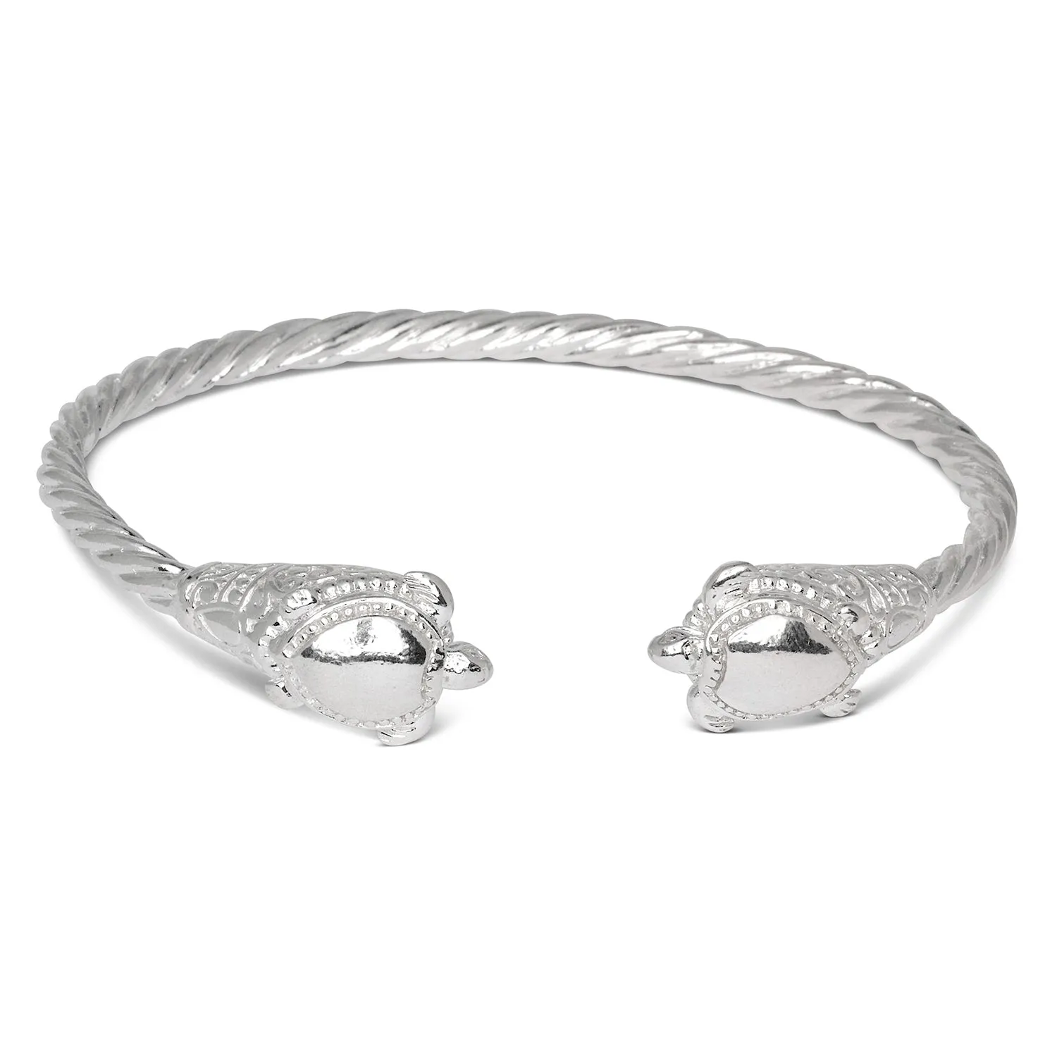 Turtle Ends Coiled Rope 925 Sterling Silver West Indian Bangles, 1 pair