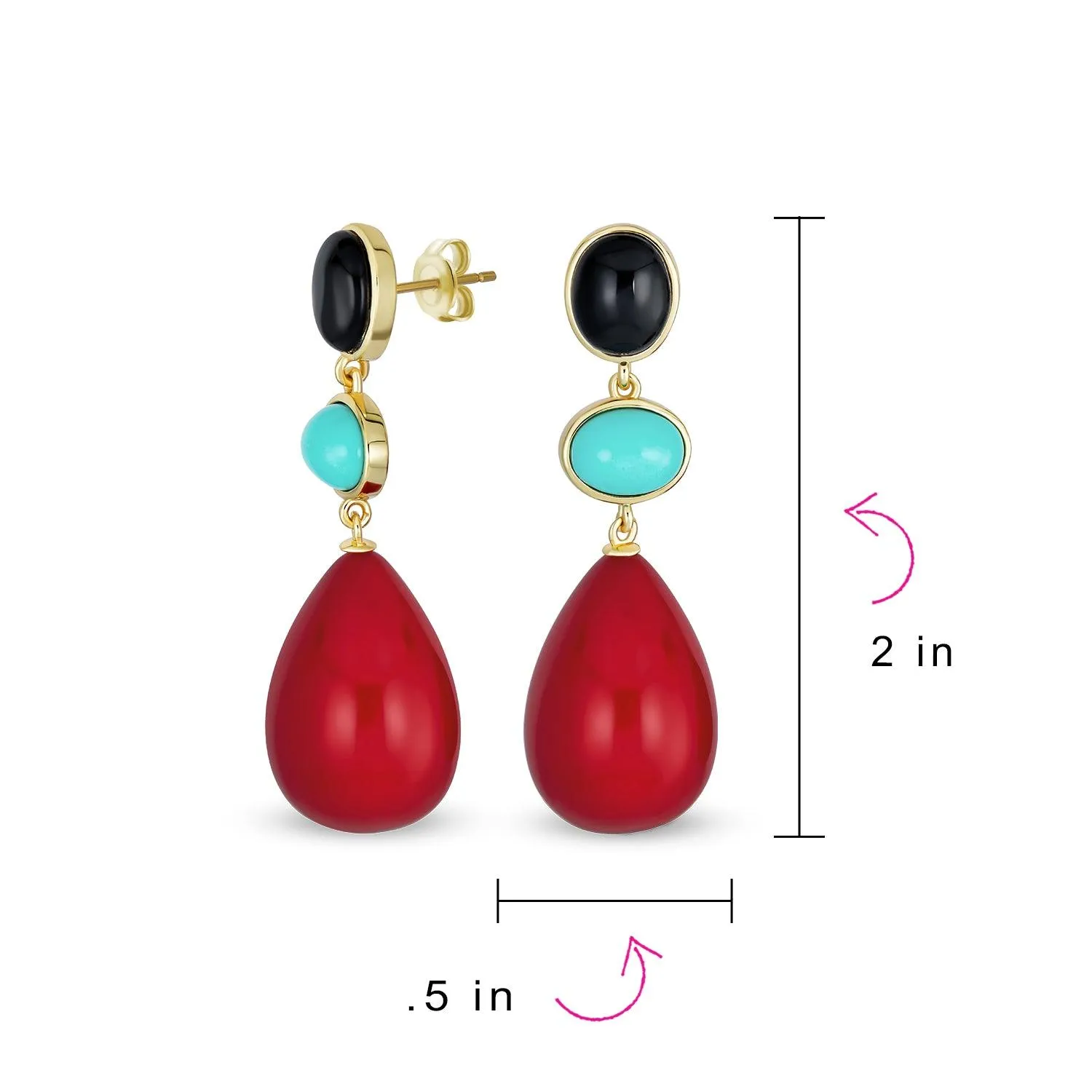 Unique Geometric Dangle Gemstone Earrings in 14K Gold with Multi-Color Teardrops